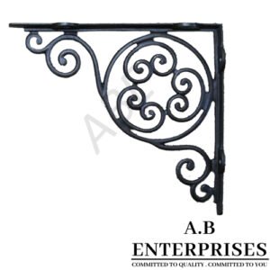 Handcrafted cast iron shelf bracket by A.B. Enterprises – strong and decorative wall support for homes, offices, and interiors.