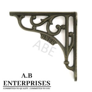 Handcrafted cast iron shelf bracket by A.B. Enterprises – strong and decorative wall support for homes, offices, and interiors.