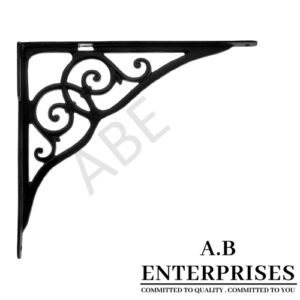 Handcrafted cast iron shelf bracket by A.B. Enterprises – strong and decorative wall support for homes, offices, and interiors.